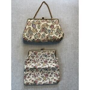 Vintage Tapestry Clutch Purse Handbag Black Floral Hong Kong 60s Kisslock